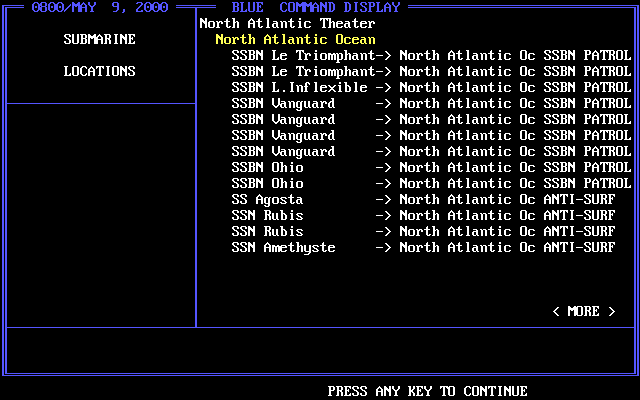 Red Sky at Morning (DOS) screenshot: Submarine Locations