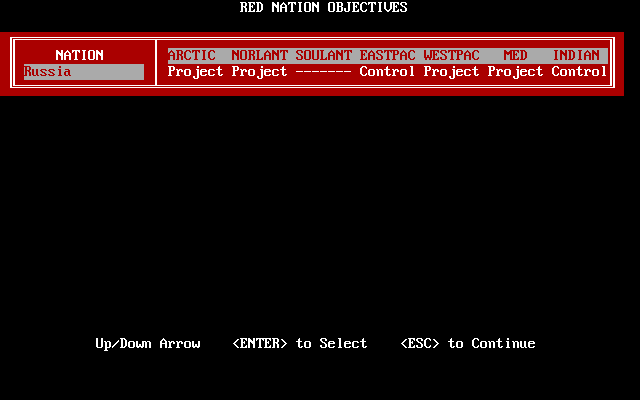 Red Sky at Morning (DOS) screenshot: Setting Red Nation Objectives