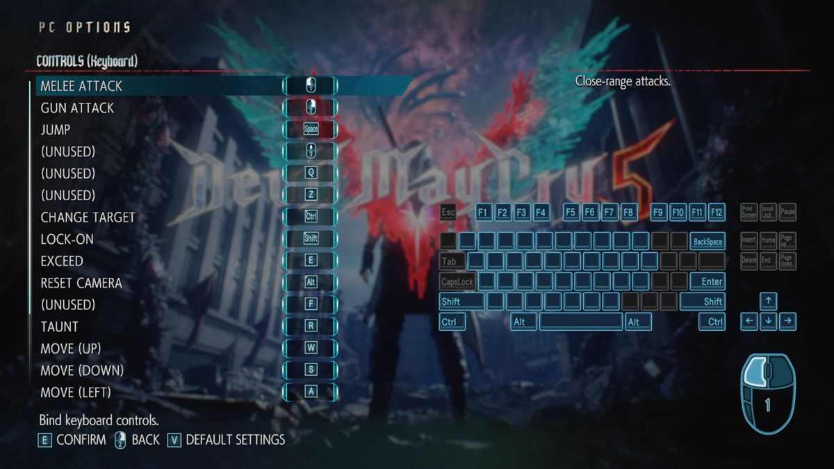 Devil May Cry 5 (Windows) screenshot: There are keyboard and mouse controls too
