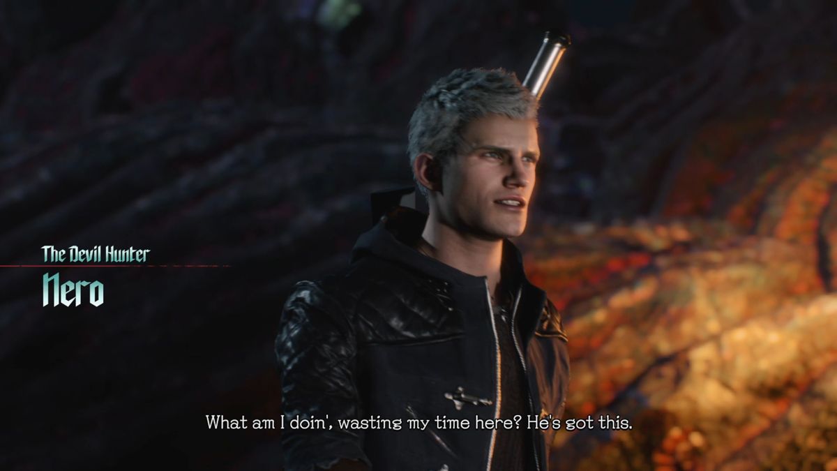 Devil May Cry 5 (Windows) screenshot: This is my character. He and another guy called 'V' are inside the tree, Dante is already here, This is a tutorial