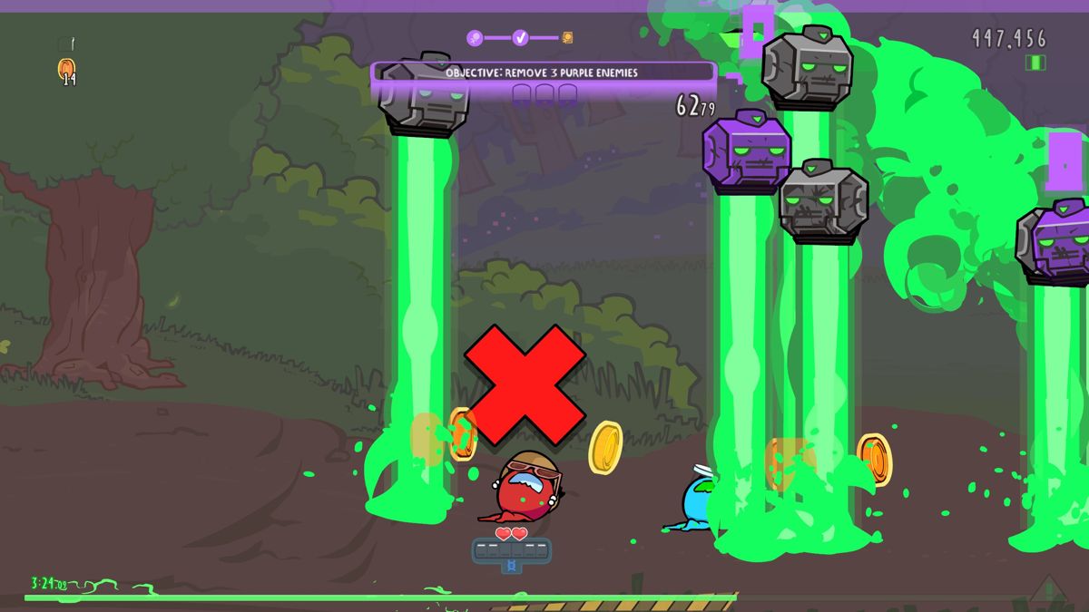 Alien Hominid: Invasion (Windows) screenshot: Killed by the flying bots.