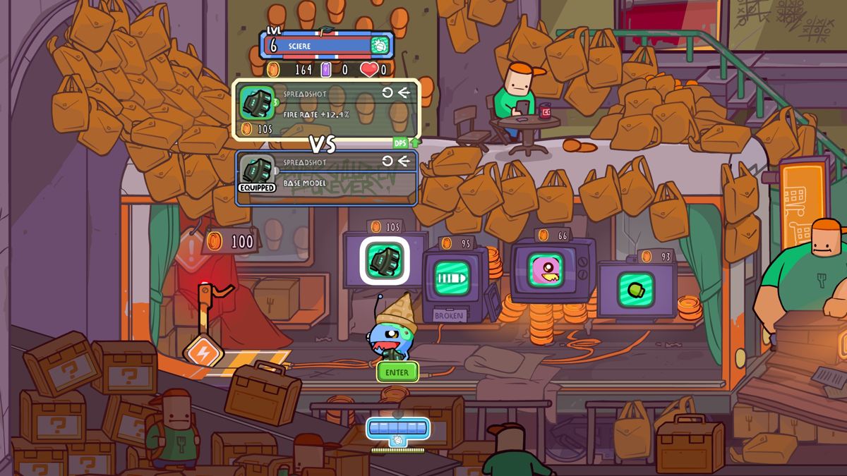 Alien Hominid: Invasion (Windows) screenshot: Exchange the collected currency for new items in the store.
