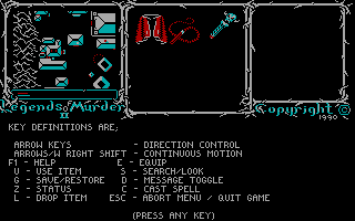 Legends of Murder II: Grey Haven (DOS) screenshot: Help screen