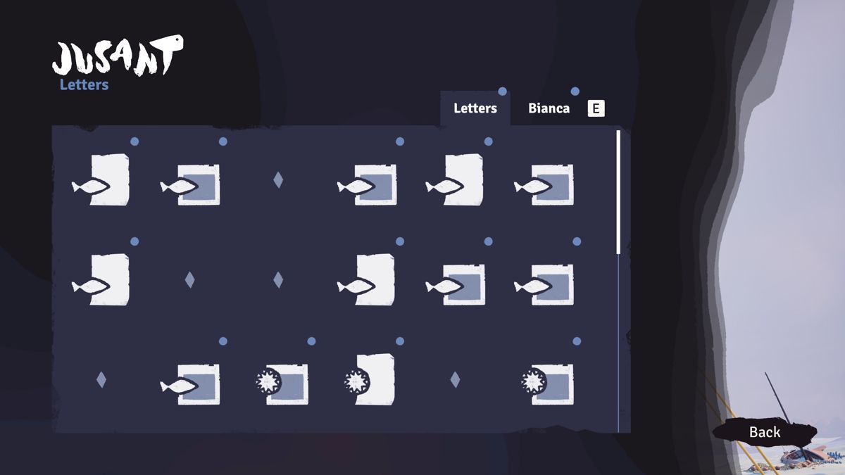 Jusant (Windows) screenshot: Collected letters in the gallery
