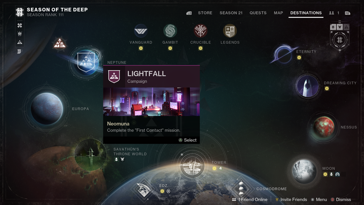 Destiny 2: Lightfall (Xbox One) screenshot: Let's start the First Contact mission!