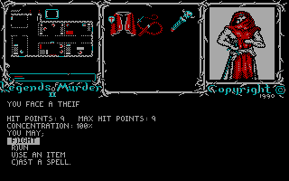 Legends of Murder II: Grey Haven (DOS) screenshot: Battle mode