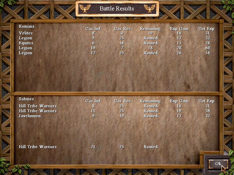 Legion (Windows) screenshot: Battle results.