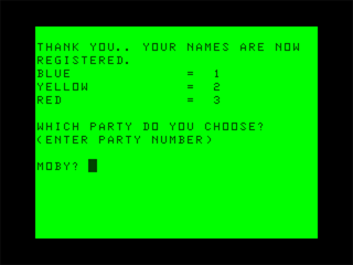 Election Fever! (Dragon 32/64) screenshot: Choose a Party