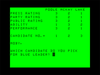 Election Fever! (Dragon 32/64) screenshot: Choose a Candidate