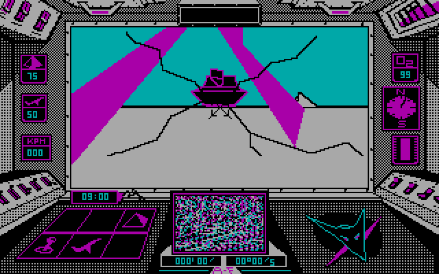 Arcticfox (DOS) screenshot: you've been hit! - CGA