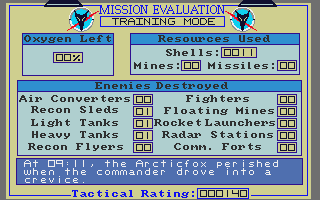 Arcticfox (Atari ST) screenshot: The training evaluation