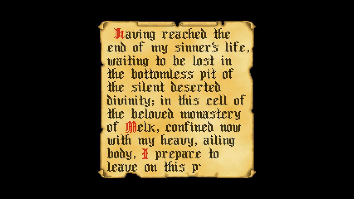 The Abbey of Crime: Extensum (Windows) screenshot: The game starts with a few screens of text which set rge scene for the story and conclude with the credits