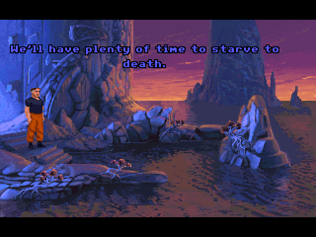 The Dig (Windows) screenshot: Commander Low is always ready to ponder on situation from an optimistic point of view