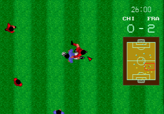 World Championship Soccer (Genesis) screenshot: Oh, how rude... but there is no difference between fair and foul play in this game