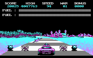 Fire and Forget (DOS) screenshot: In the two-player mode player two controls a small plane (CGA).