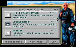 Chuck Yeager's Air Combat (DOS) screenshot: Choose a mission