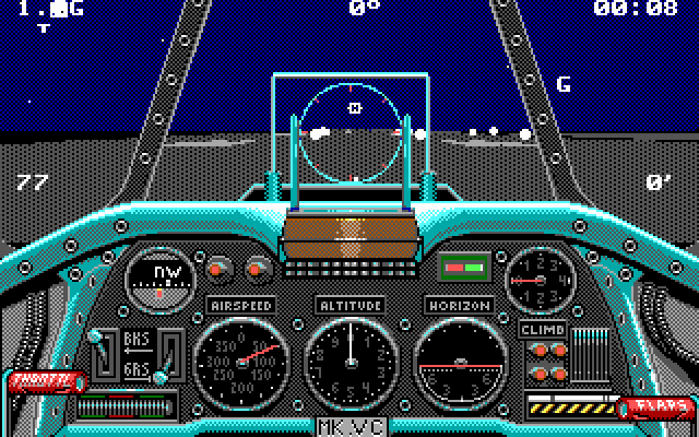 Chuck Yeager's Advanced Flight Trainer 2.0 (DOS) screenshot: taking off for a night mission - EGA 320x200
