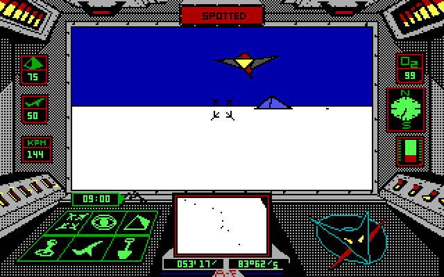 Arcticfox (DOS) screenshot: chasing a plane - Tandy/PCjr