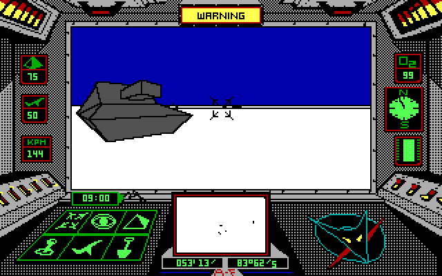 Arcticfox (DOS) screenshot: watch out for the tank! - Tandy/PCjr
