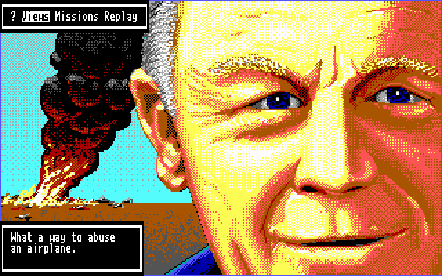 Chuck Yeager's Advanced Flight Trainer 2.0 (DOS) screenshot: a less than successful mission - EGA 640x200