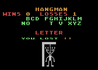 Hangman (Atari 8-bit) screenshot: I lost.