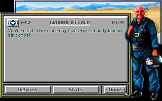 Chuck Yeager's Air Combat (DOS) screenshot: Mission debriefing