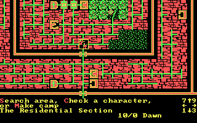 Wizard's Crown (DOS) screenshot: Overhead view -- the main "travelling" view for the game.