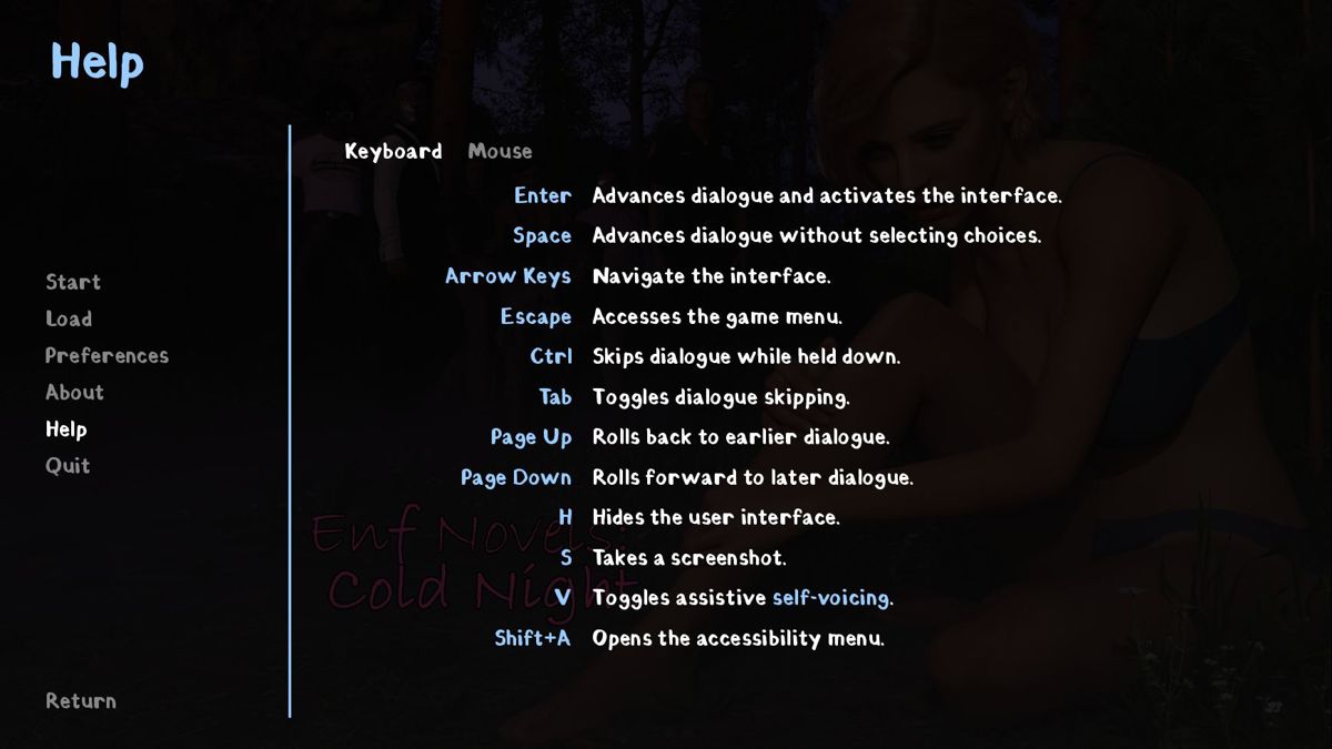 Enf Novels: Cold Night (Windows) screenshot: There are keyboard controls but I played OK with just the mouse
