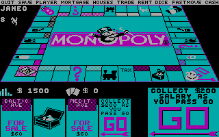 Monopoly (DOS) screenshot: CGA Beginning the game