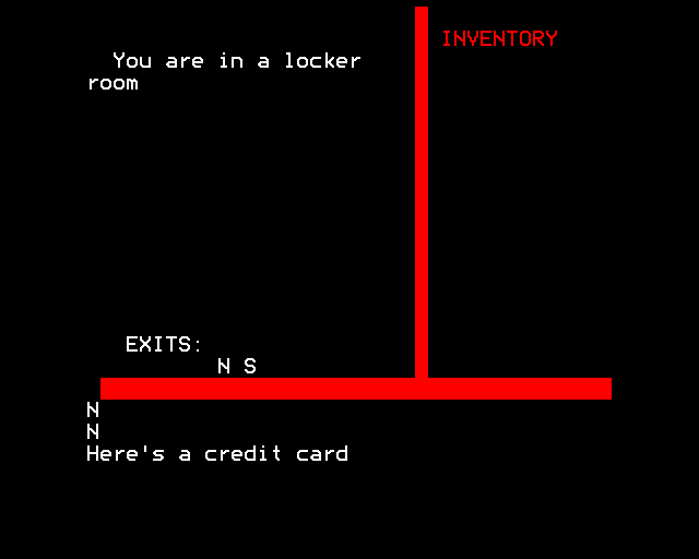 Dan Diamond is Lost in Space (BBC Micro) screenshot: A Credit Card in a Locker Room