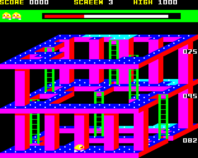 3D Dotty (BBC Micro) screenshot: Chased by Fungus