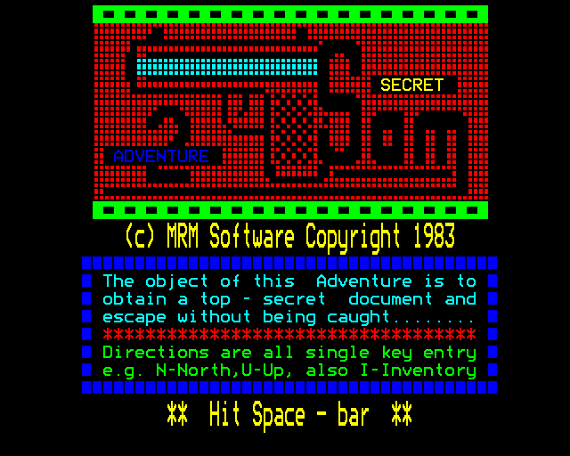 Secret Sam 2 (BBC Micro) screenshot: Title Screen