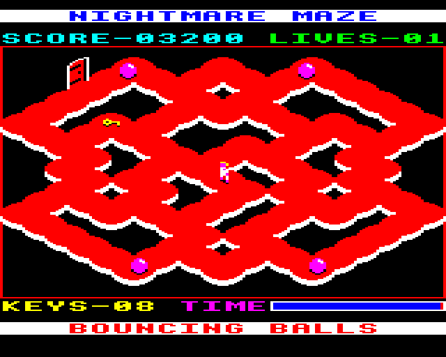 Nightmare Maze (BBC Micro) screenshot: Blue Blobs on Level 2