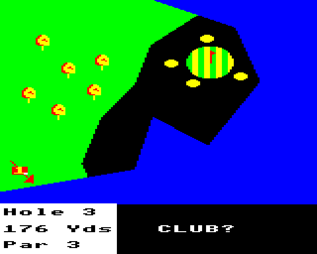 Birdie Barrage (BBC Micro) screenshot: On the Tee