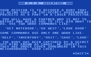 C.I.A. Adventure (Commodore 64) screenshot: Game overview