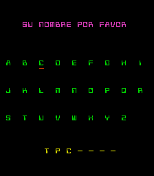 El Fin del Tiempo (Arcade) screenshot: Entering a high score.