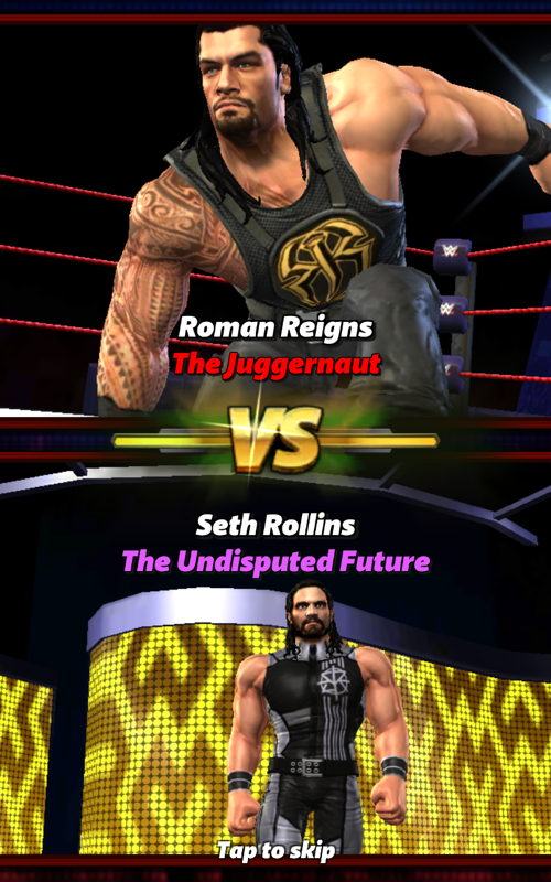 WWE: Champions (Android) screenshot: Former partners of the Shield collide.