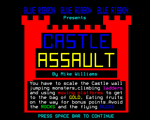 Castle Assault (BBC Micro) screenshot: Title Screen