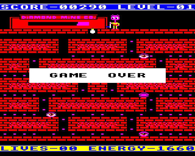 Diamond Mine II (BBC Micro) screenshot: Game Over