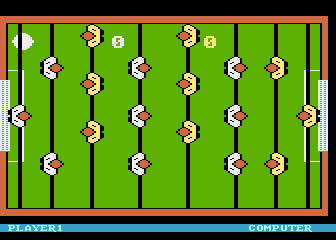 Table Football (Atari 8-bit) screenshot: Ball in Play