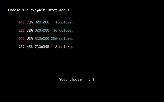 Cougar Force (DOS) screenshot: Graphics mode selection