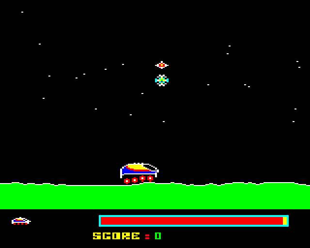 Dune Rider (BBC Micro) screenshot: Incoming Aliens