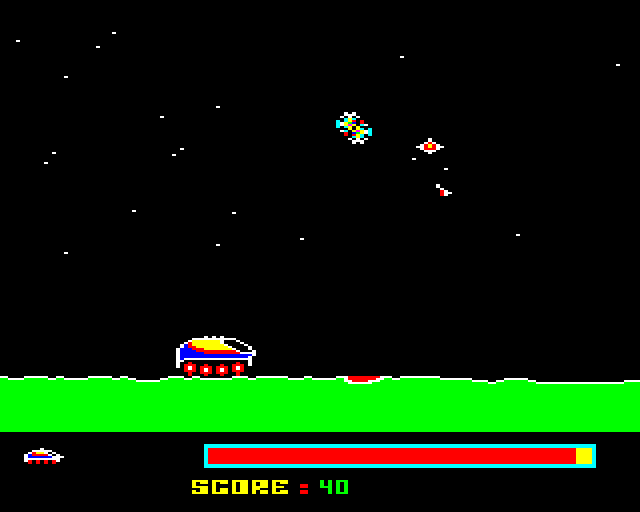 Dune Rider (BBC Micro) screenshot: Radioactive Rocks