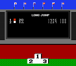 Stadium Events (NES) screenshot: Scores for long jump