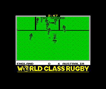 World Class Rugby (ZX Spectrum) screenshot: Try scored for 4 points