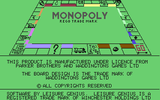 Monopoly (Commodore 64) screenshot: Copyright crap