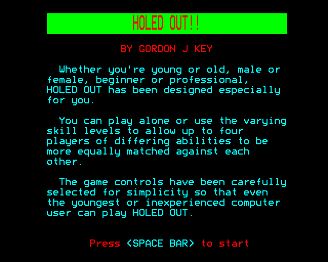 Holed Out!! (BBC Micro) screenshot: Instructions