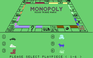 Monopoly (Commodore 64) screenshot: Token selection