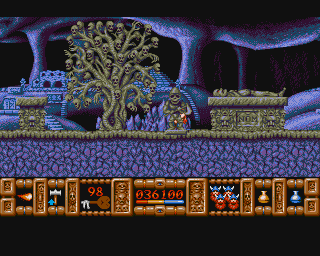 Fire and Brimstone (Amiga) screenshot: Tree of corpses