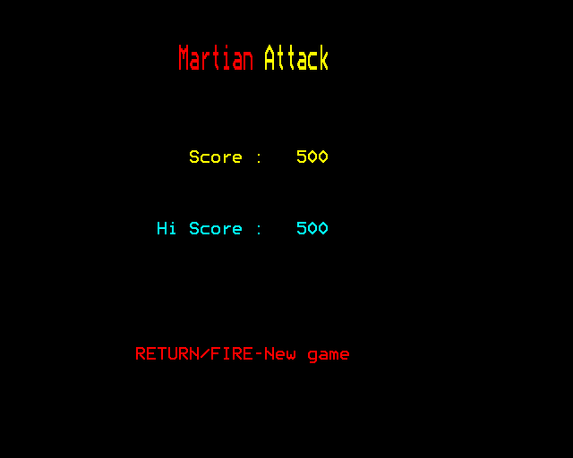 Martian Attack (BBC Micro) screenshot: Final Score